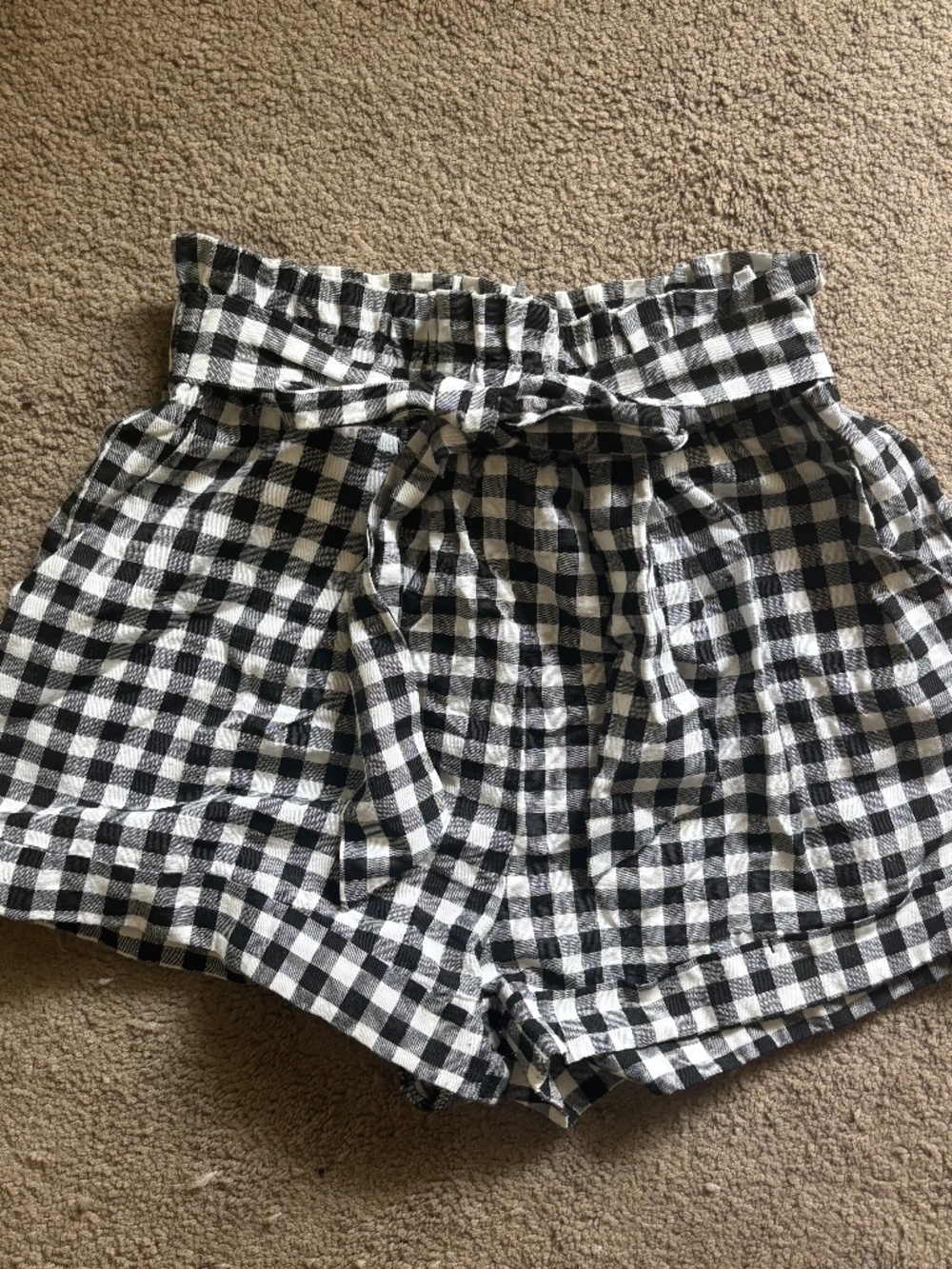 Gingham black white bow tie waist paper bag shorts coquette plaid check retro